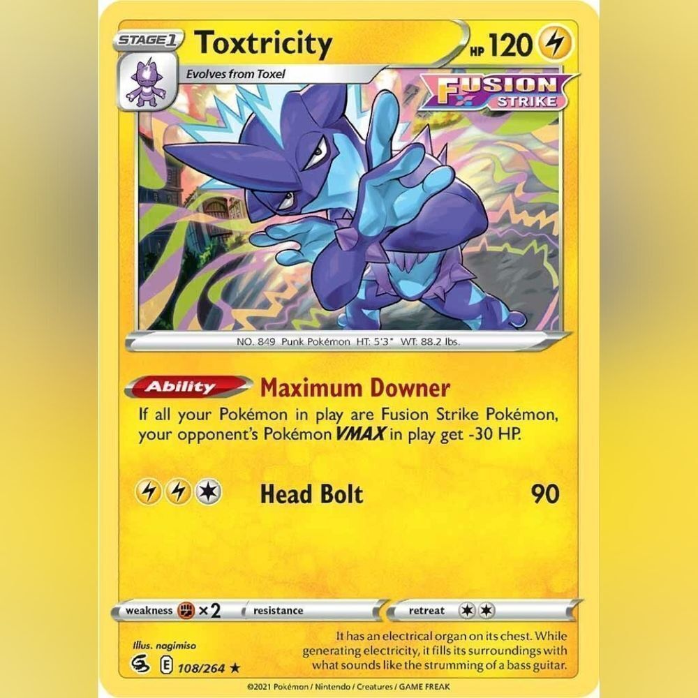 💜MINT Pokémon TCG Toxtricity Fusion Strike Regular Holo Rare Card 108/264